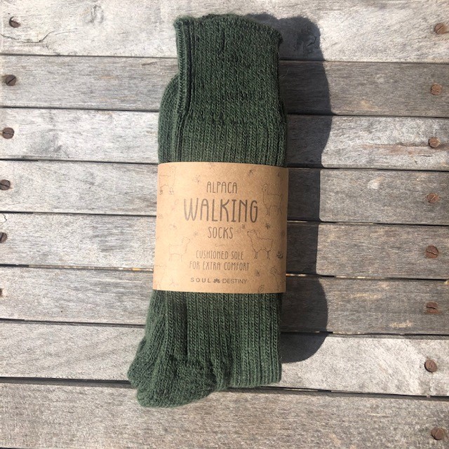 Alpaca walking socks, 75% Alpaca wool. Thick socks with a cushioned sole. Green